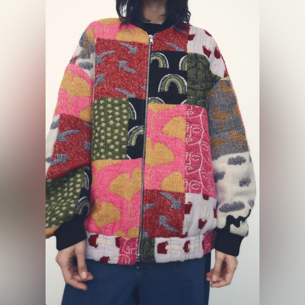 ISO 🔍 Zara Patchwork Bomber Jacket